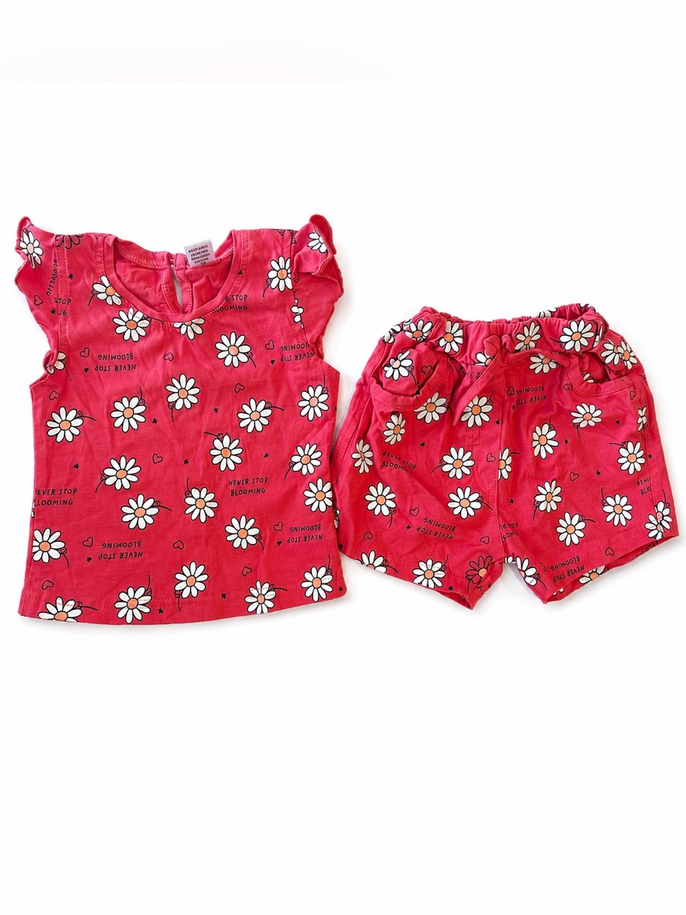 “Never Stop Blooming” Red Daisy Toddler Top & Shorts Set